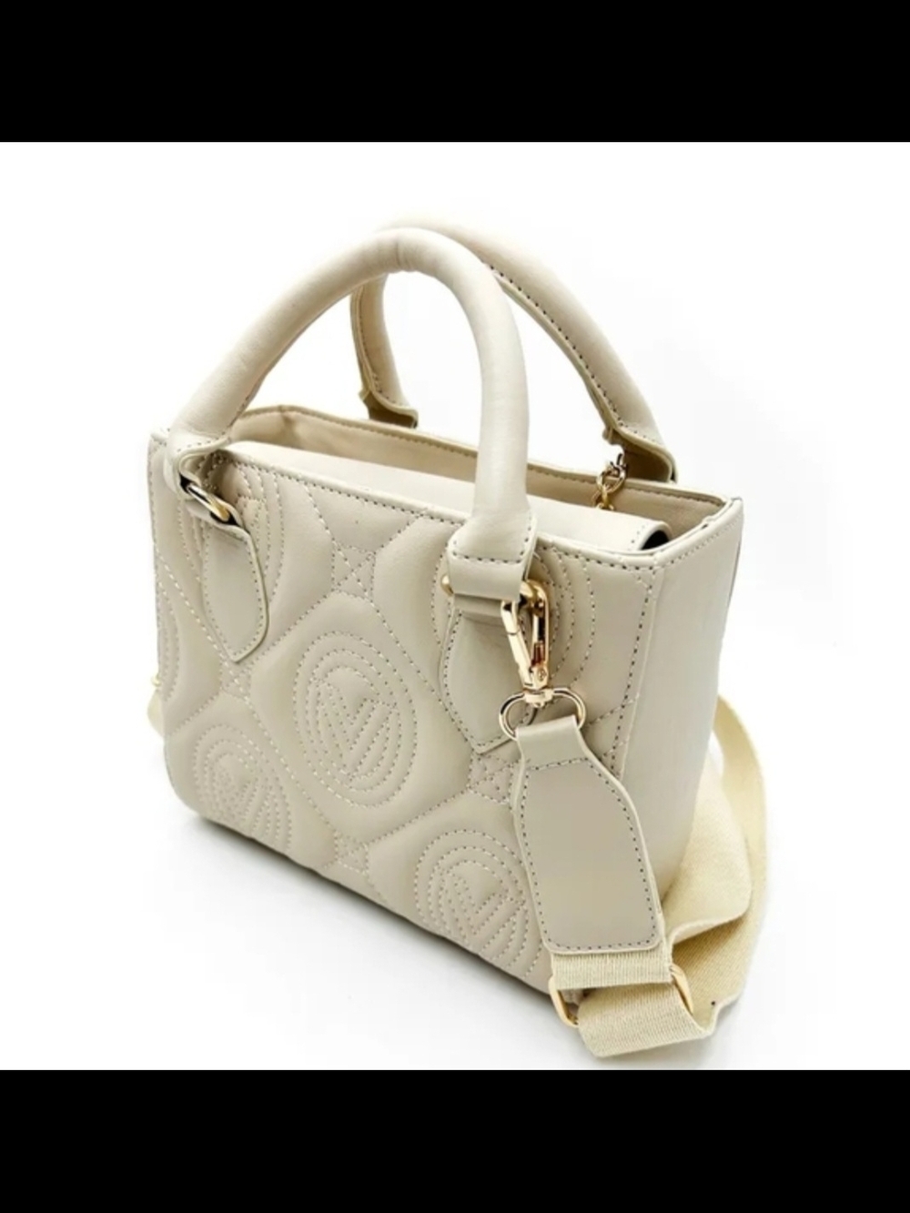 Valentino Orlandi Quilted Cream Tote with Gold Charm - Picture 3 of 6